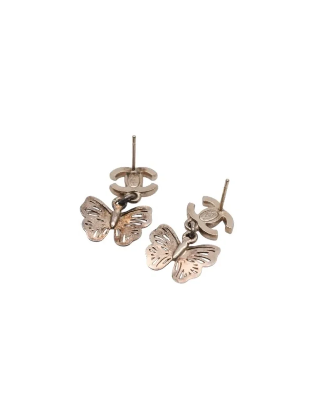 Chanel Rhinestone CC Logo Butterfly Earrings 11 Metal Gold